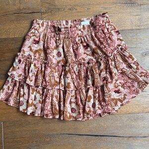 Misa Los Angeles Floral Tiered Mini Skirt - Pink and Brown